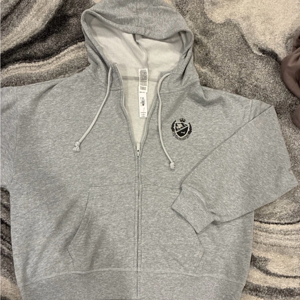 New Victoria’s Secret Pink Hoodie (S) Logo Gray Fleece Varsity Full Zip Nwt